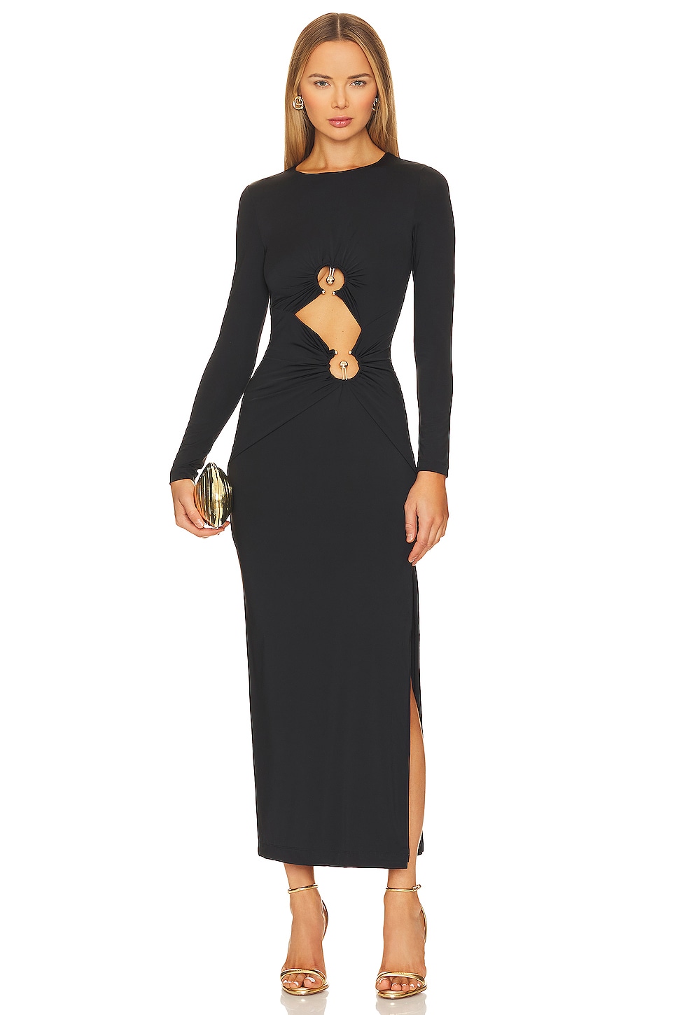 knee length dresses for ladies Terika Bardot Long Sleeve Maxi Dress in Mesh Black main image 0