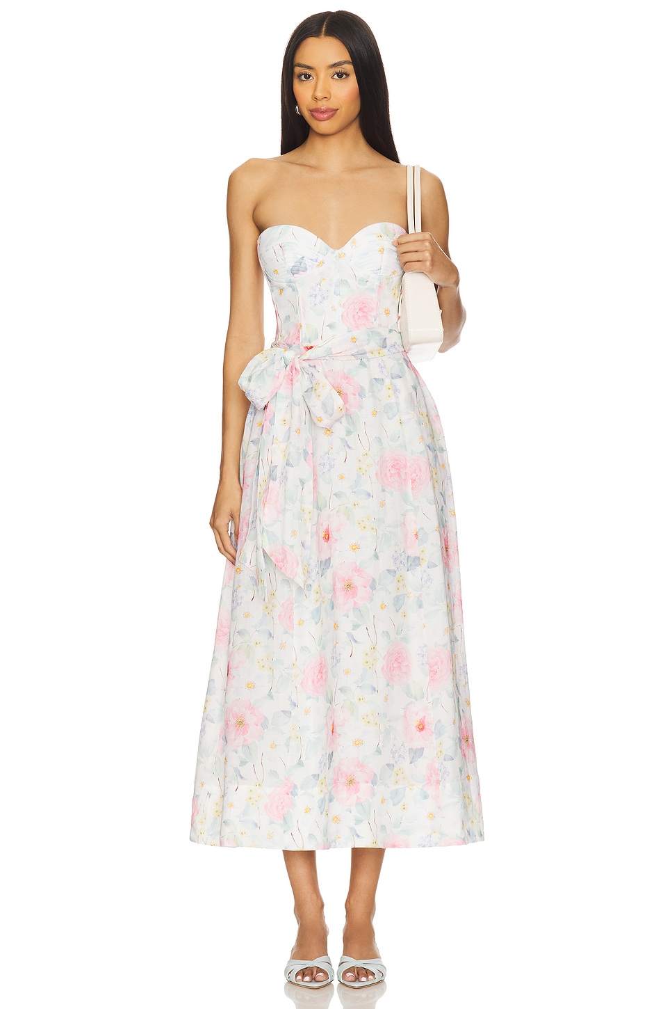Bardot Floral Printed Tie Midi Dress in Summer White Floral | REVOLVE Bardot Floral Printed Tie Midi Dress in Summer White Floral | REVOLVE