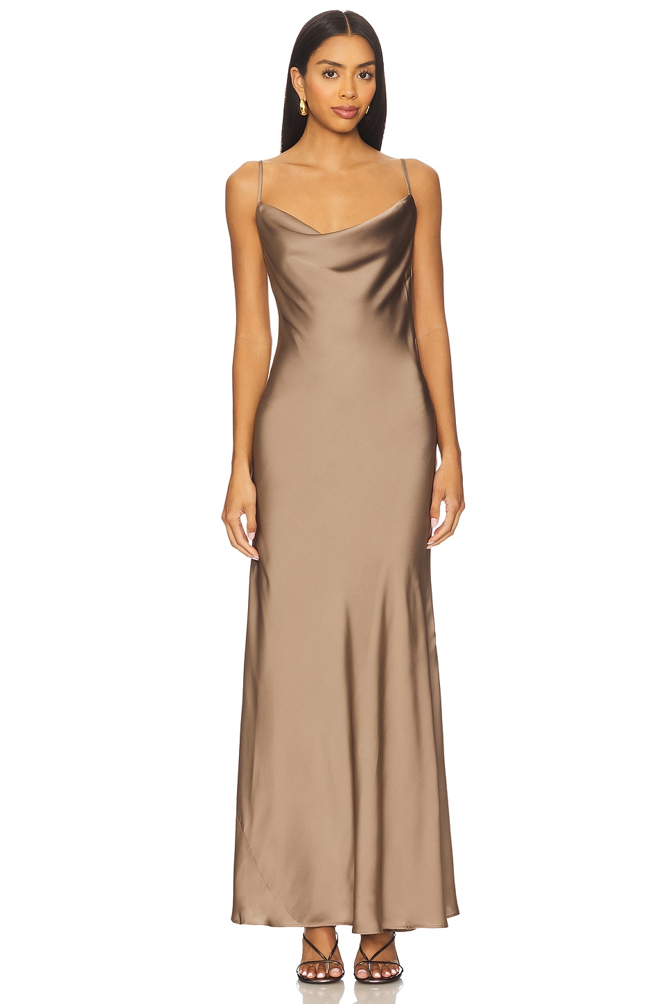 fitted lace wedding dress Lady Black Tie - Lina Satin Cowl Neck Maxi Dress with Draped Back