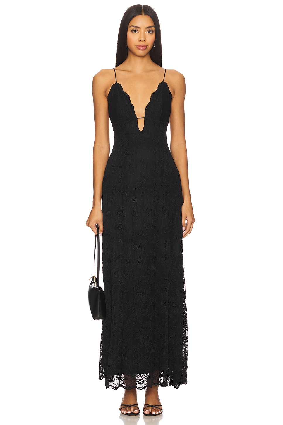 chinese dress ladies Ludovica Black Lace Bardot Maxi Dress