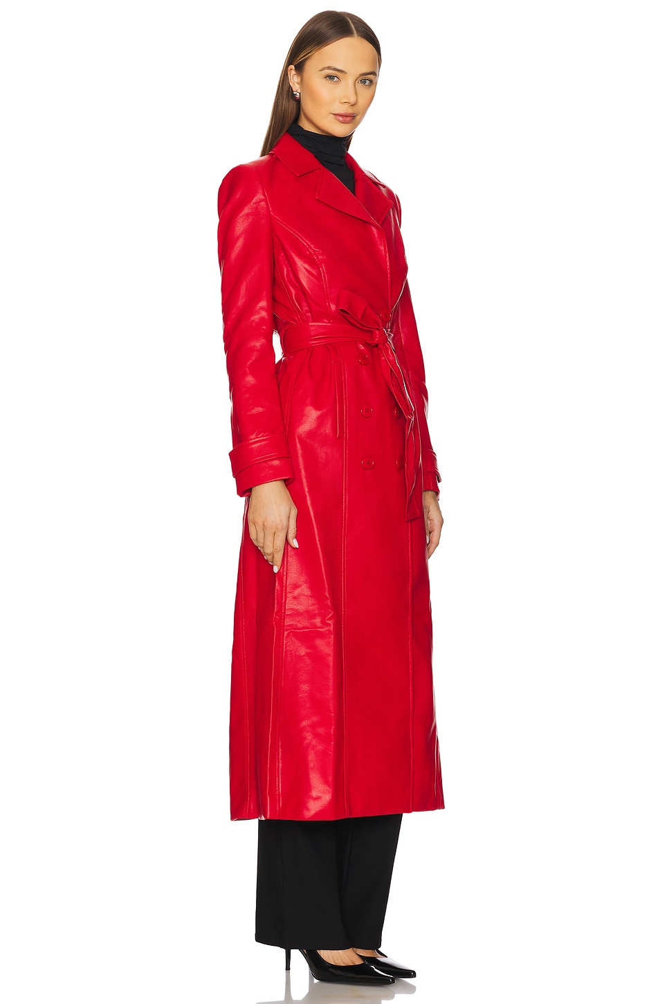 x REVOLVE Faux Leather Longline Coat - Thumbnail 3