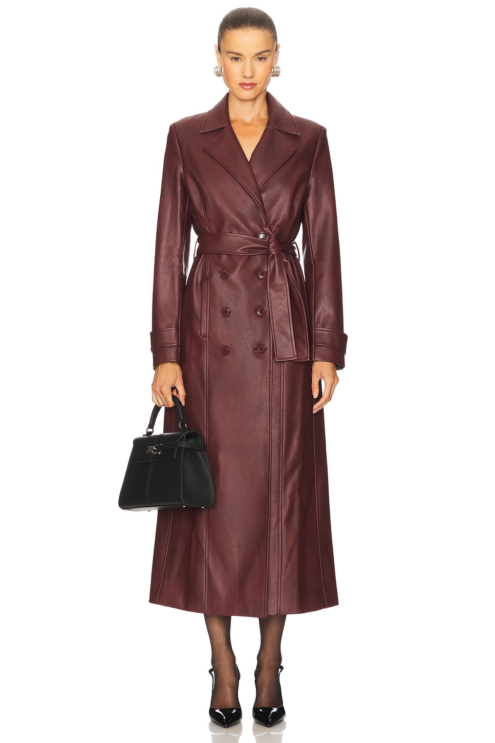 Burgundy Faux Leather Longline Coat Leather Jacket Burgundy Anorak