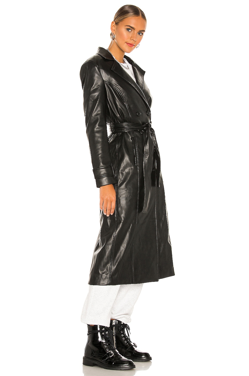 Faux Leather Trench Coat - Thumbnail 3