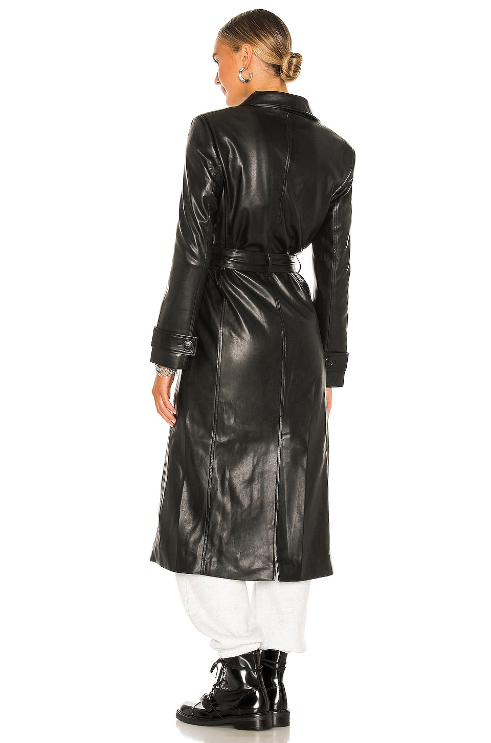 Faux Leather Trench Coat - Thumbnail 4