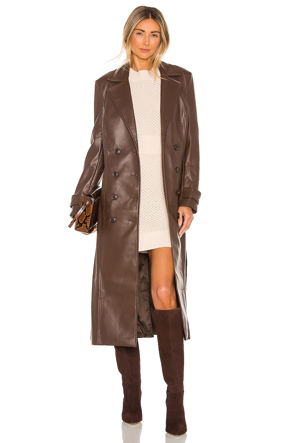 Bardot Vegan Leather Trench Coat in Chocolate | REVOLVE