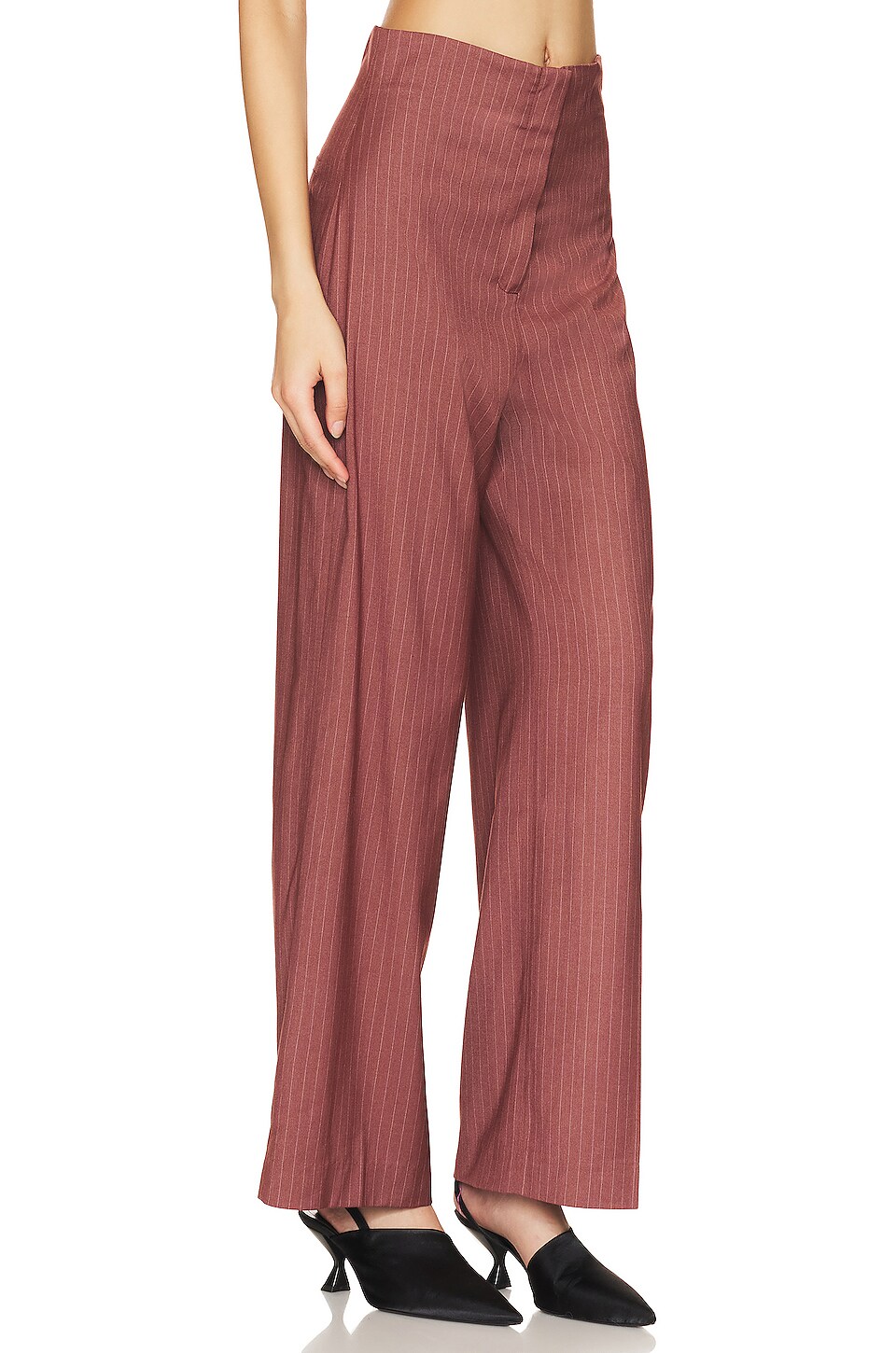 Bardot Pin Stripe High Waist Pant in Chestnut Stripe
