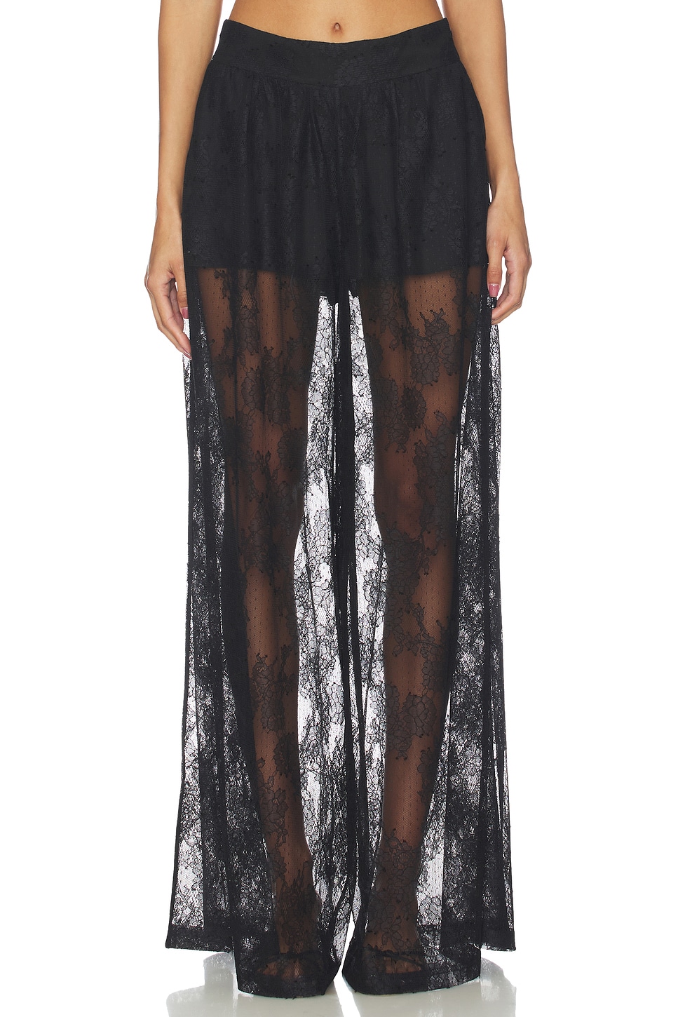 Lace Pynt Bardot Hildie Wide Leg Lace Pant in Black | REVOLVE