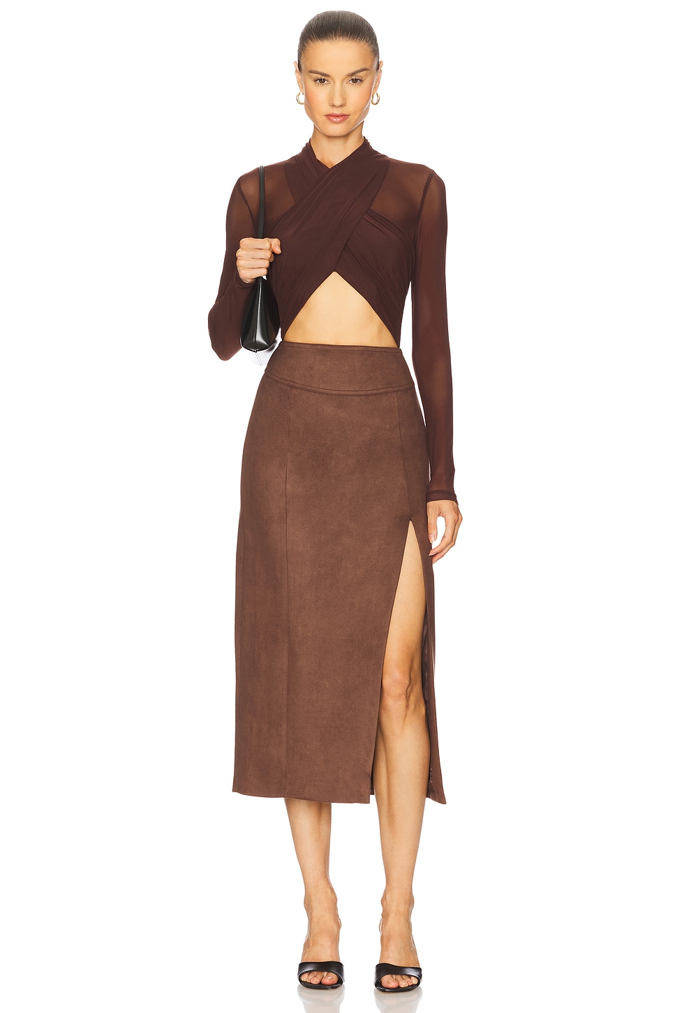 BARDOT Dante Faux Suede Midi Skirt