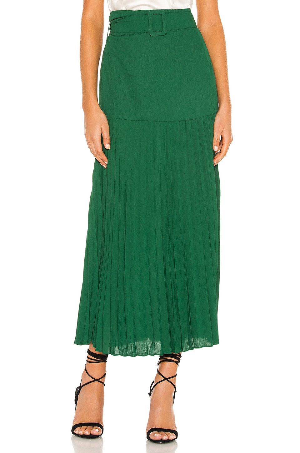 green long pleated skirt