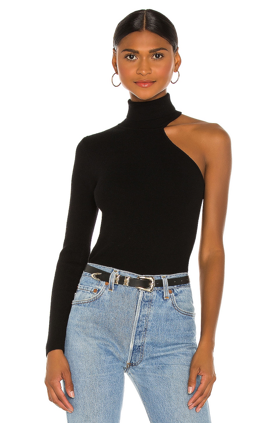Bardot Asymmetric Sleeve Knit Top in Black | REVOLVE