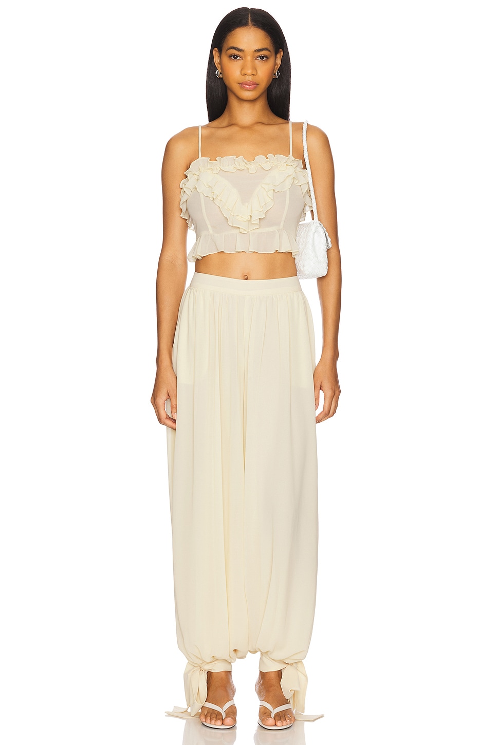 Bardot Alira Frill Detail Crop Top in Soft Beige | REVOLVE