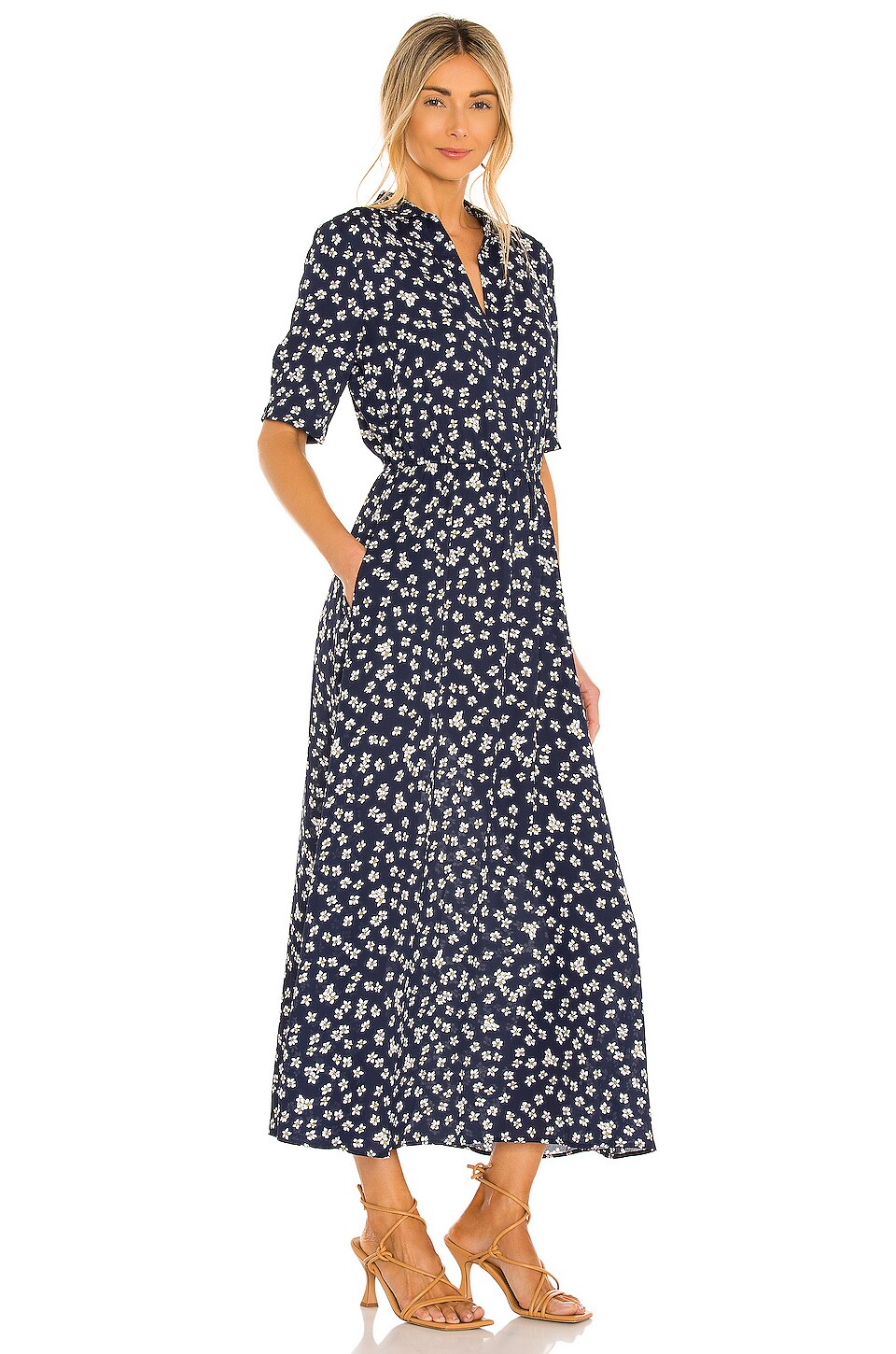 BB Dakota by Steve Madden Floral Print V-Neck Short Sleeve Smocked Cuff Button Front Dress 