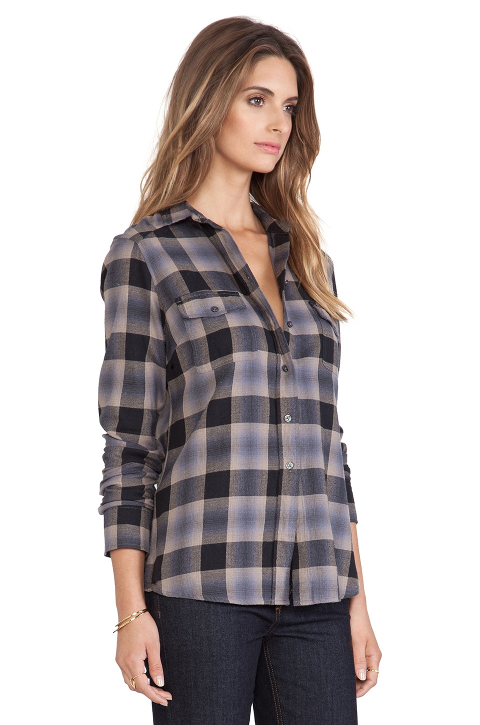 Steve Madden Collective Daisy Plaid Flannel Shirt in Black | REVOLVE