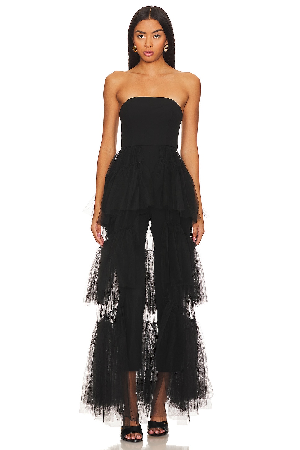 BCBGMAXAZRIA Ruffle Jumpsuit in Black REVOLVE