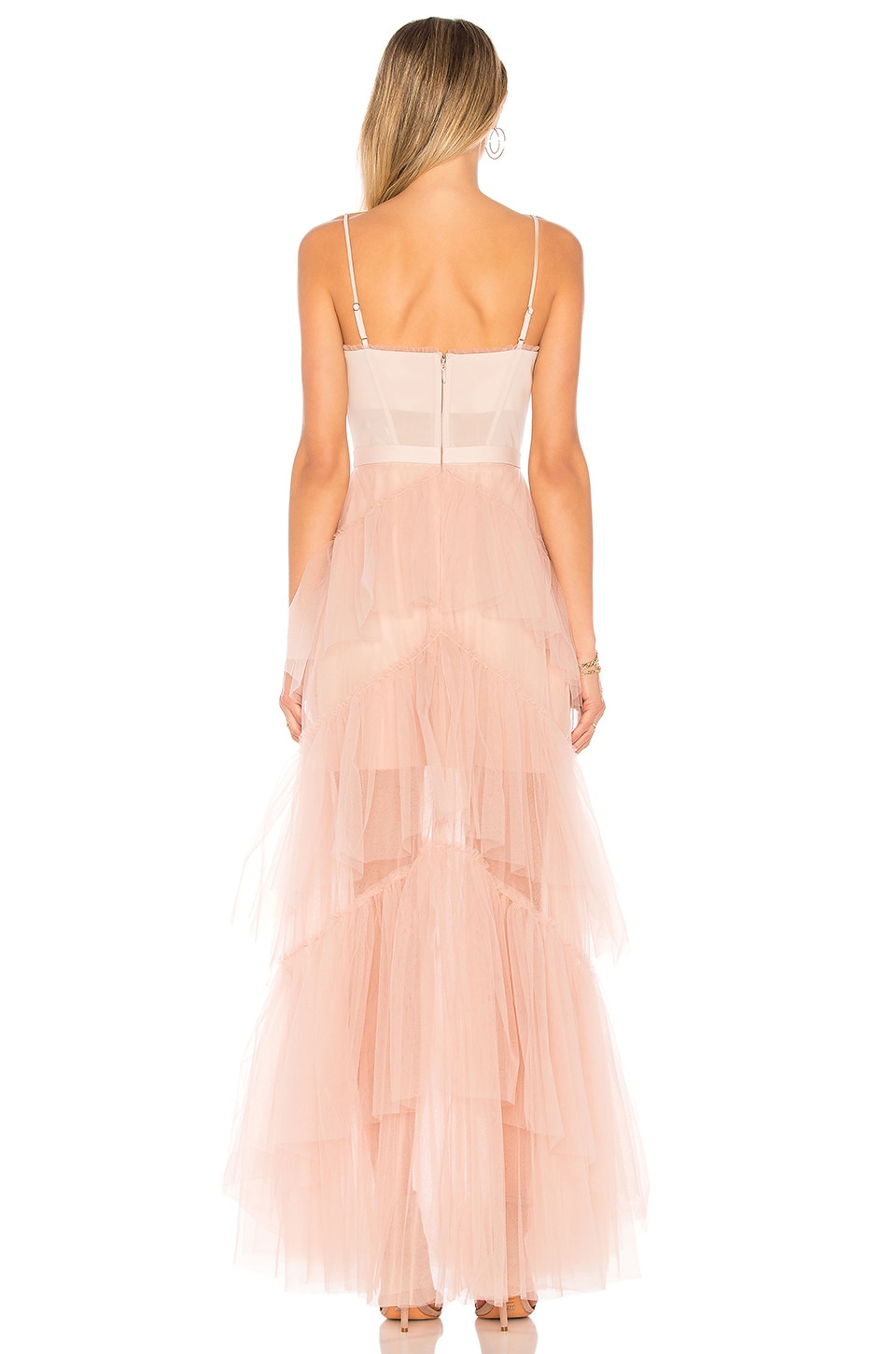 oly tiered ruffle tulle evening gown