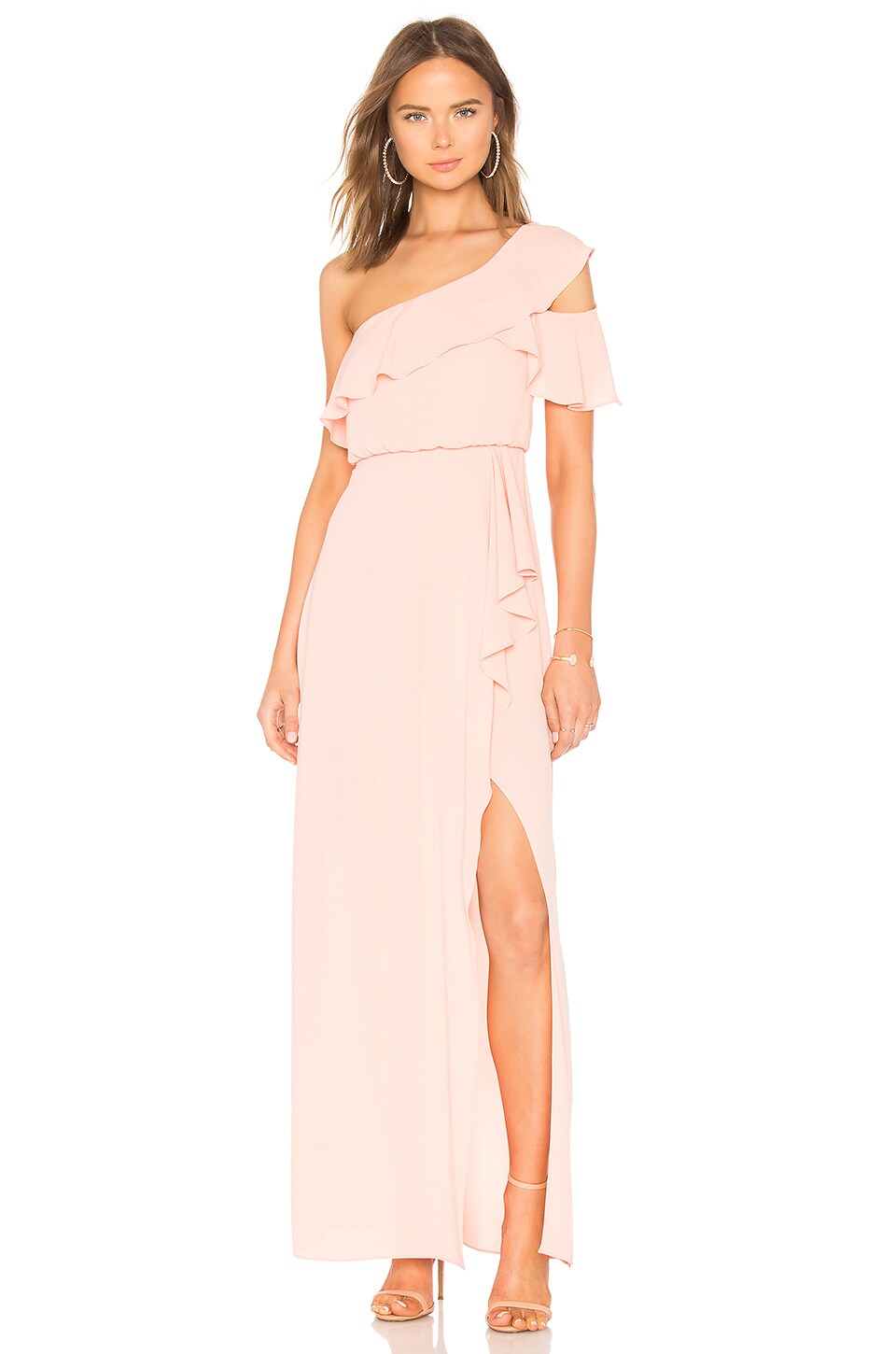 BCBGMAXAZRIA Maud One Shoulder Gown in Coral Pink REVOLVE