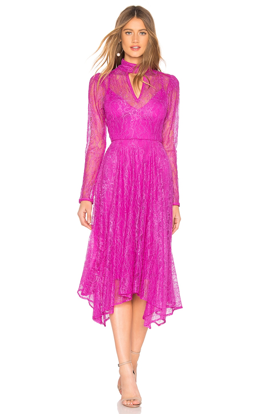 BCBGMAXAZRIA Lace Midi Dress in Magenta | REVOLVE