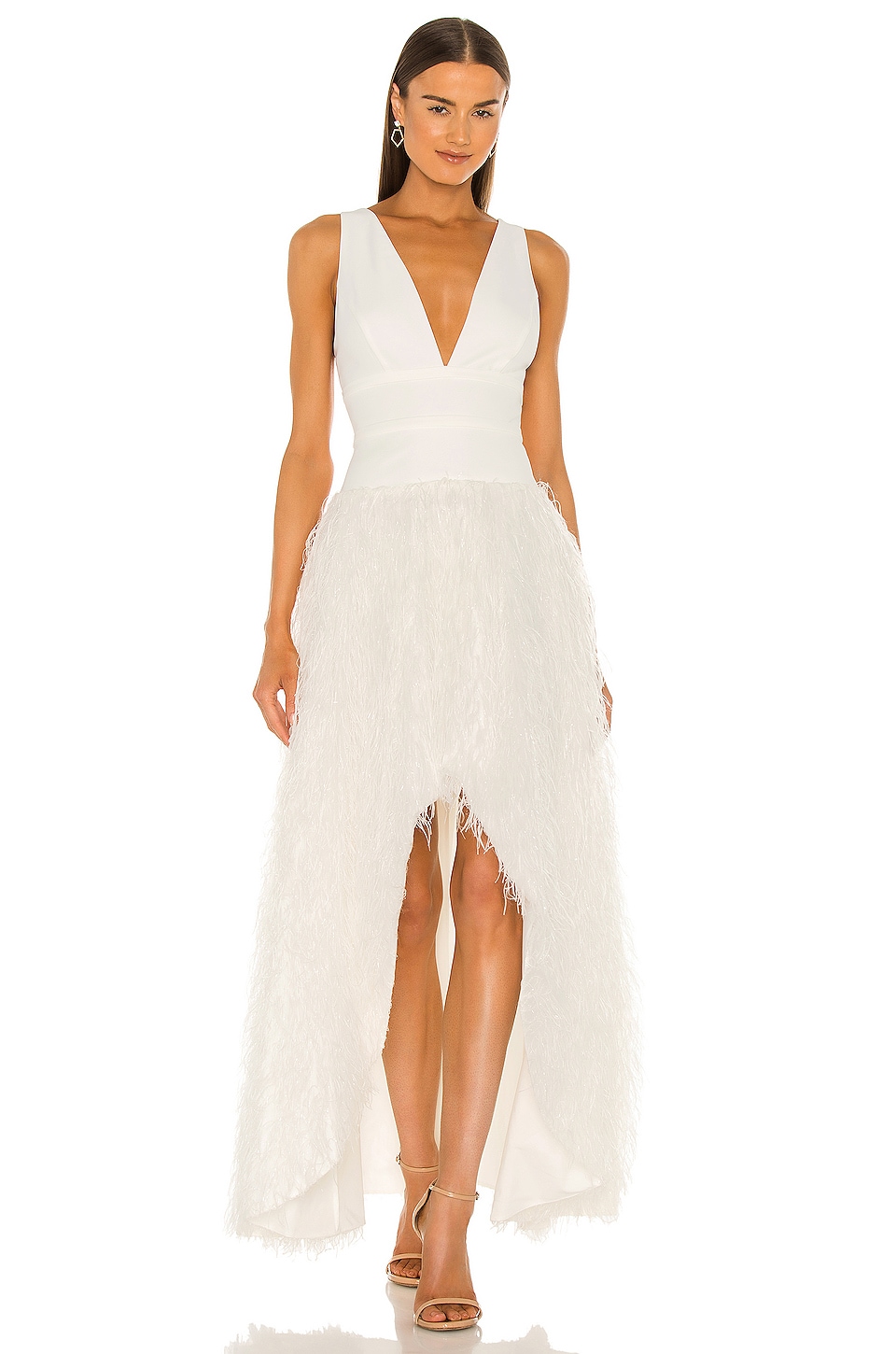 bcbg white asymmetrical dress