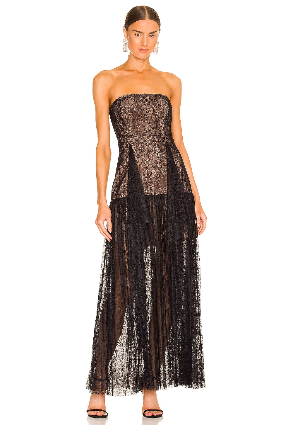 BCBGMAXAZRIA Strapless Lace Gown in Black | REVOLVE