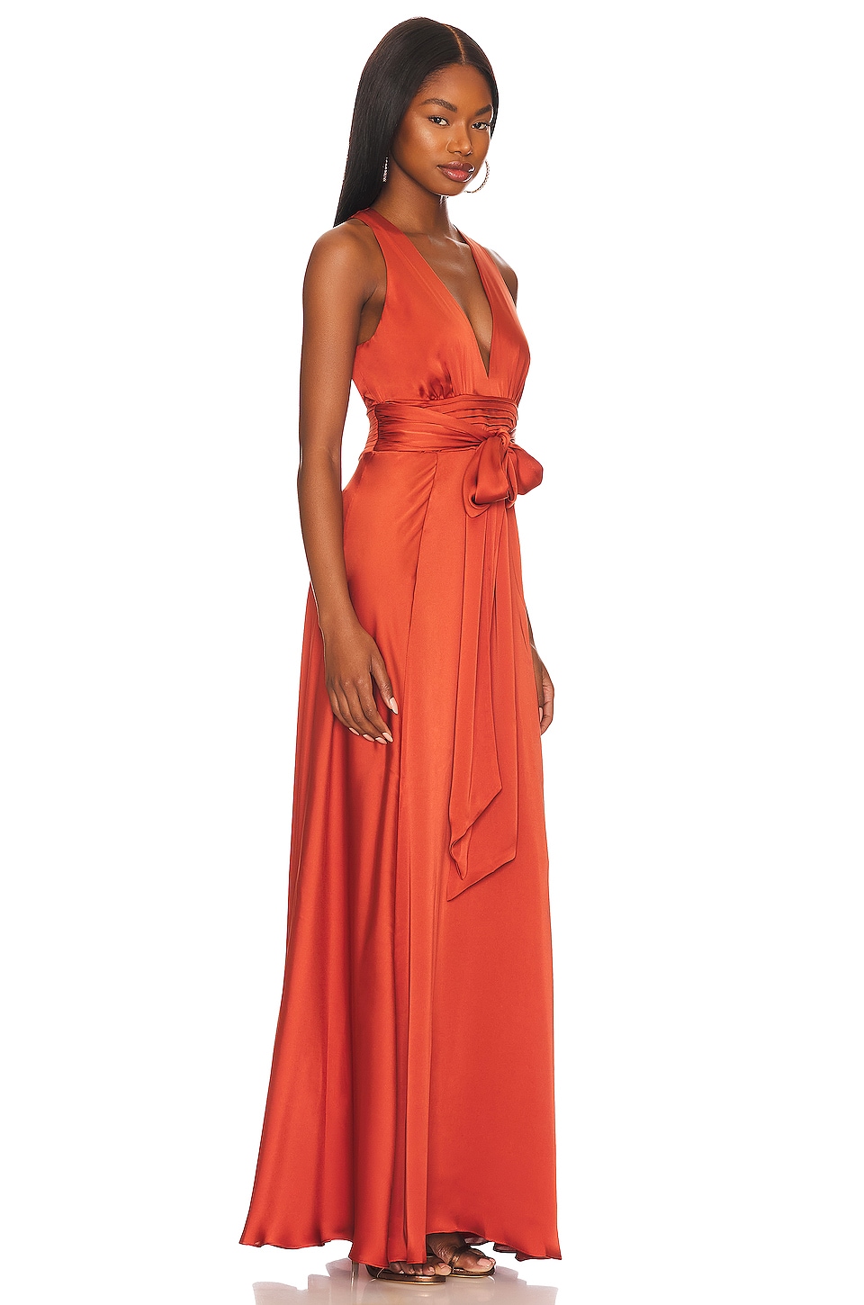 BCBGMAXAZRIA Silky Satin Evening Dress in Etruscan Red