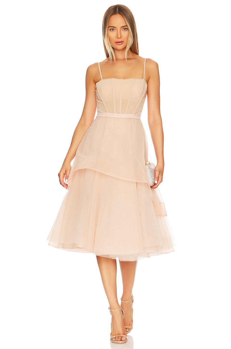 BCBGMAXAZRIA Short Tulle Evening Dress in Bare Pink | REVOLVE