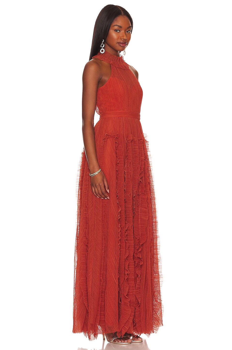 BCBGMAXAZRIA Pleated Gown in Cinnamon Stick