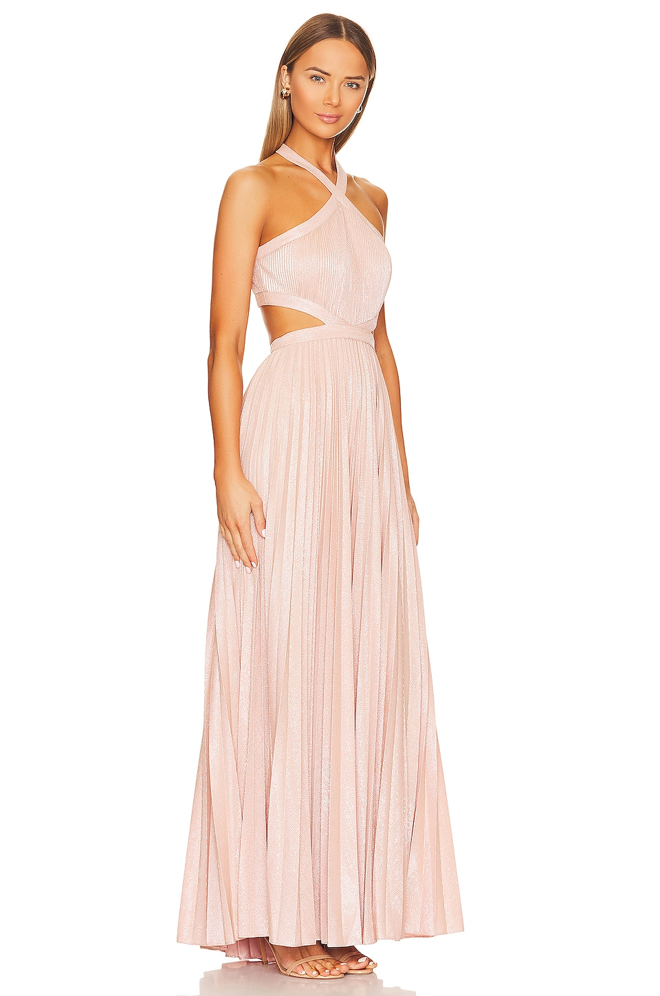 BCBGMAXAZRIA Metallic Evening Gown in Bare Pink