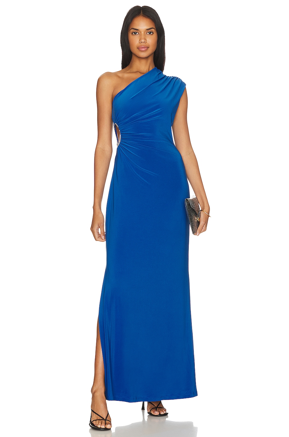 BCBGMAXAZRIA One Shoulder Cut Out Gown in Blue | REVOLVE