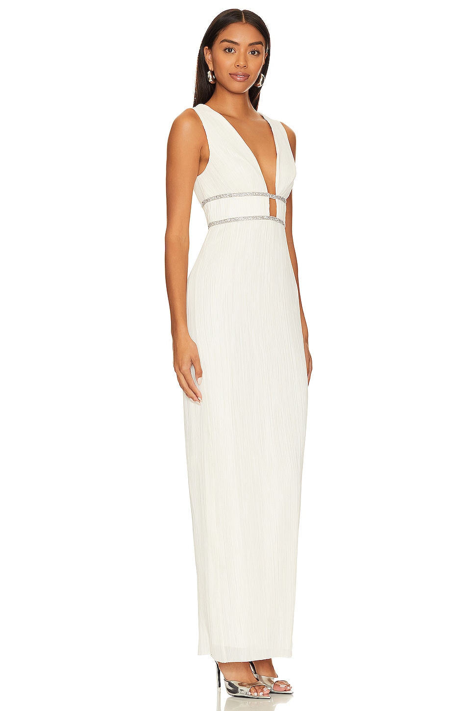 BCBGMAXAZRIA V Neck Pleated Gown thumbnail