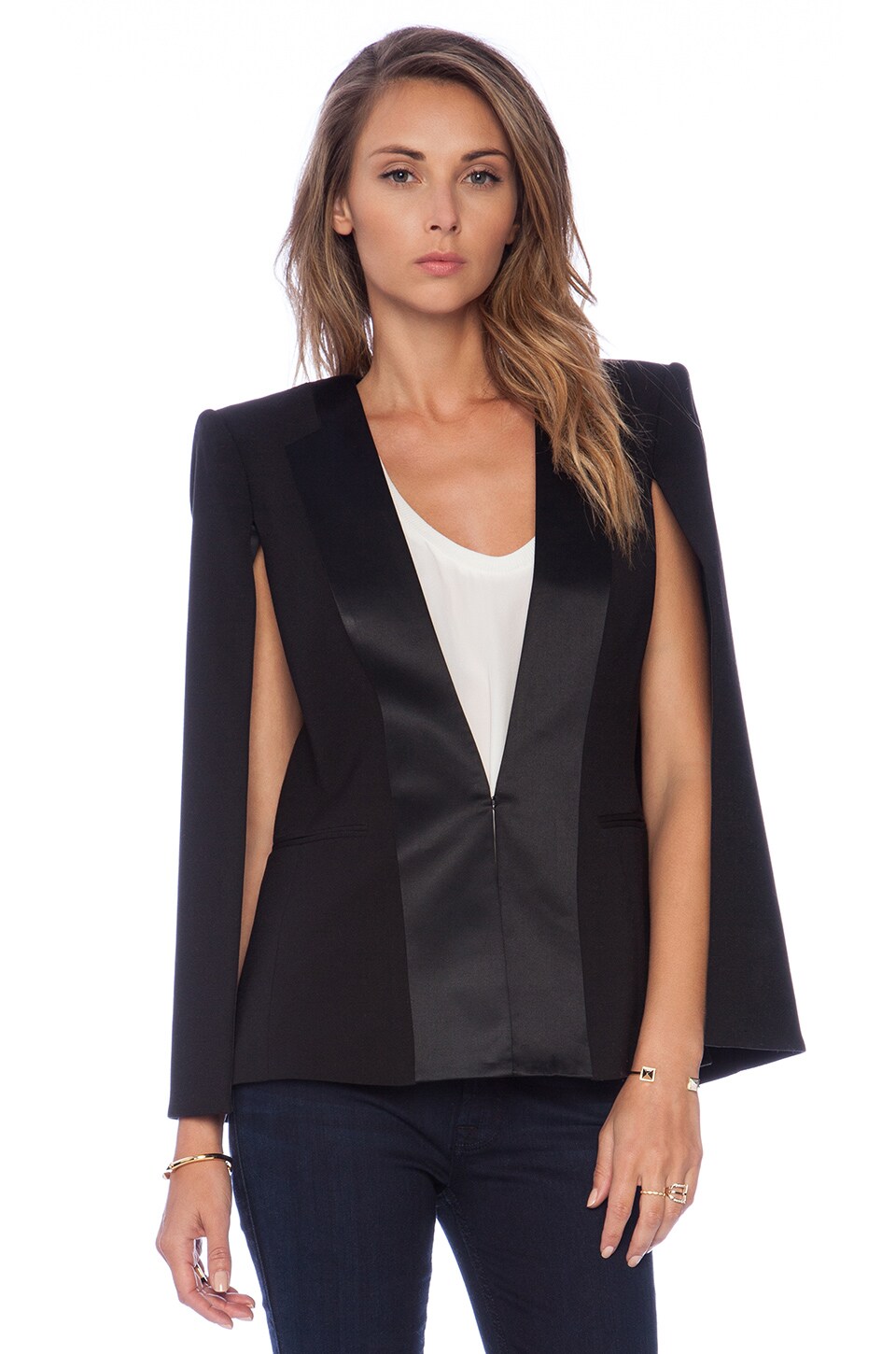 BCBGMAXAZRIA Satin Detail Cape in Black