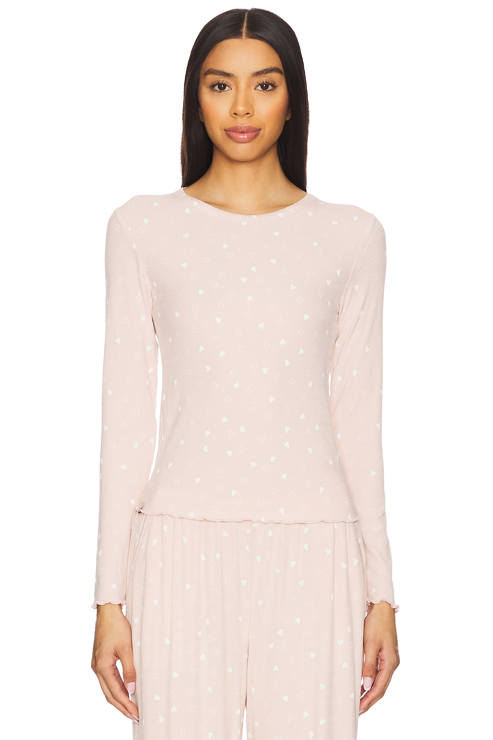 Ultra Soft Rib Lettuce Hem Long Sleeve Shirt - Thumbnail 1