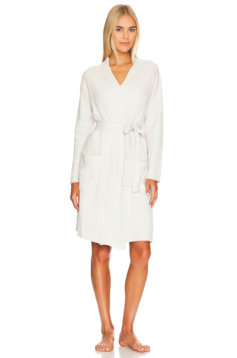 Silver Ripped Robe Barefoot Dreams CozyChic Lite Ribbed Robe in Silver & Pearl | REVOLVE