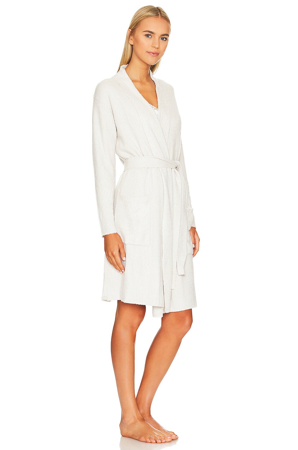 Silver Ripped Robe Barefoot Dreams CozyChic Lite Ribbed Robe in Silver & Pearl | REVOLVE