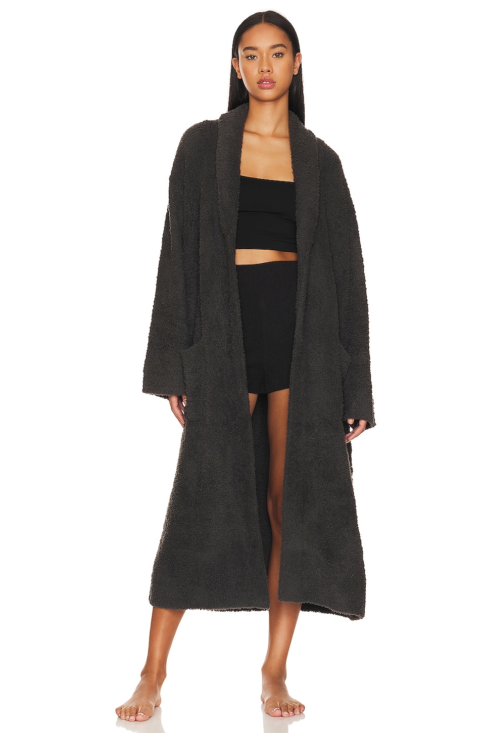 Skull Night Robe Barefoot Dreams CozyChic Skull Robe in Carbon & Almond | REVOLVE