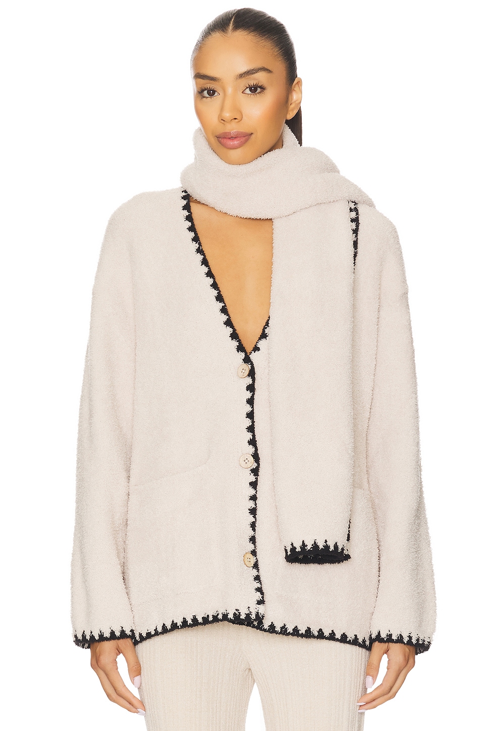 Barefoot Dreams CozyChic Blanket Stitch Cardigan With Detachable