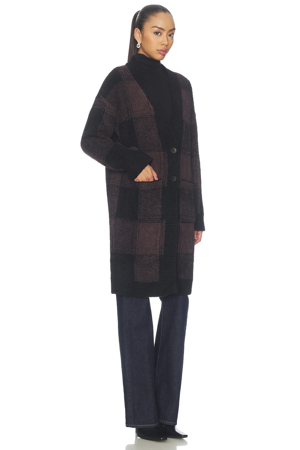Barefoot Dreams Cozychic Cotton Buffalo Plaid Long Cardigan