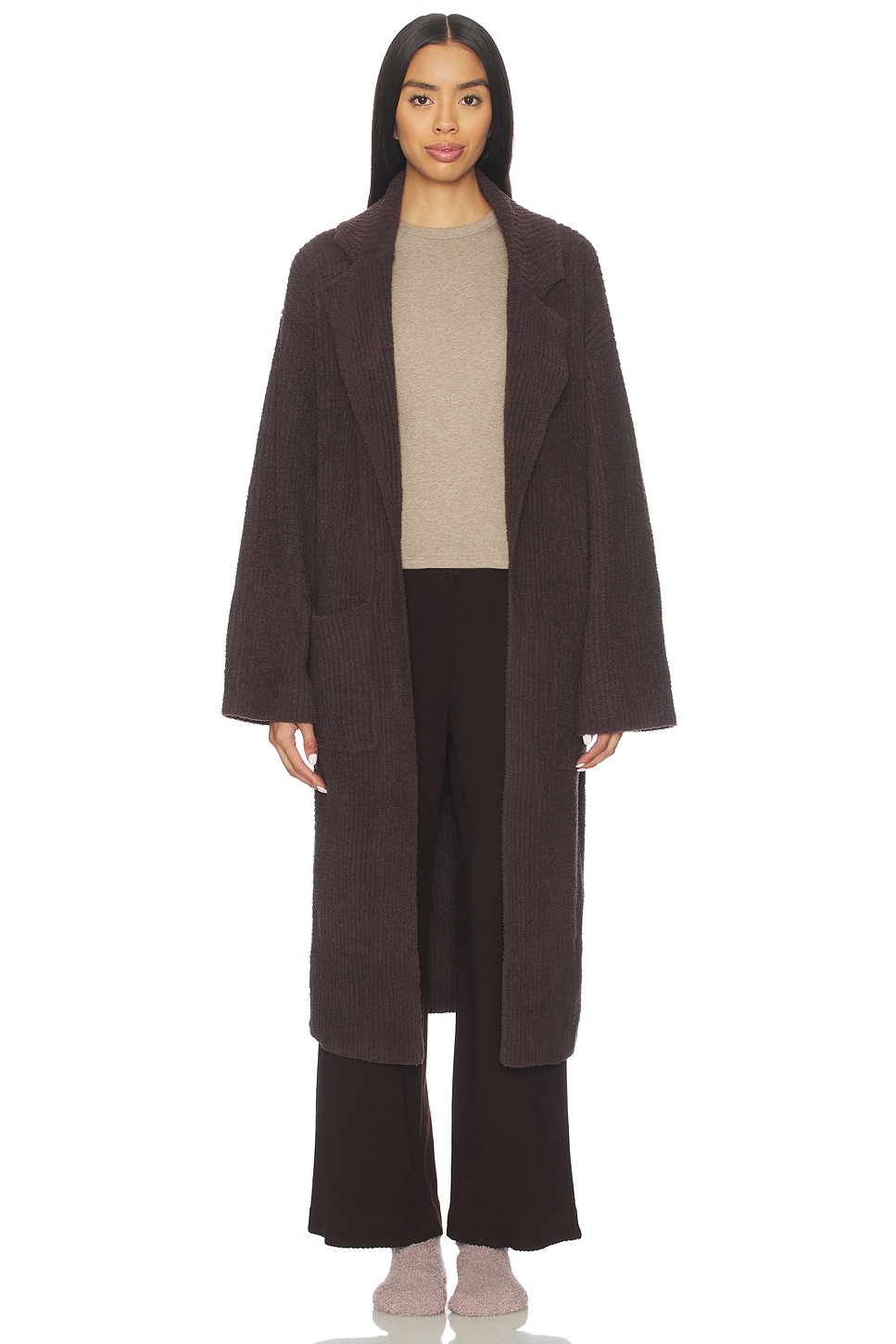 Barefoot Dreams フード付きロングコート Barefoot Dreams CozyChic Shearling Drape Car Coat, Stone/Cream, SM