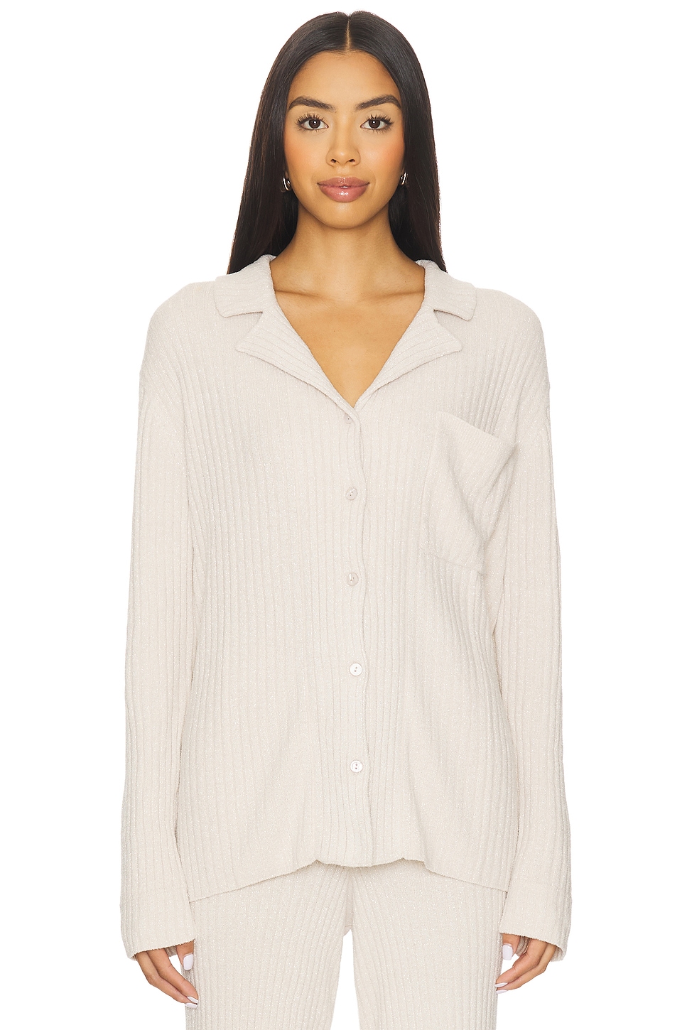 CozyChic Ultra Lite Lurex Rib Button Front Shirt