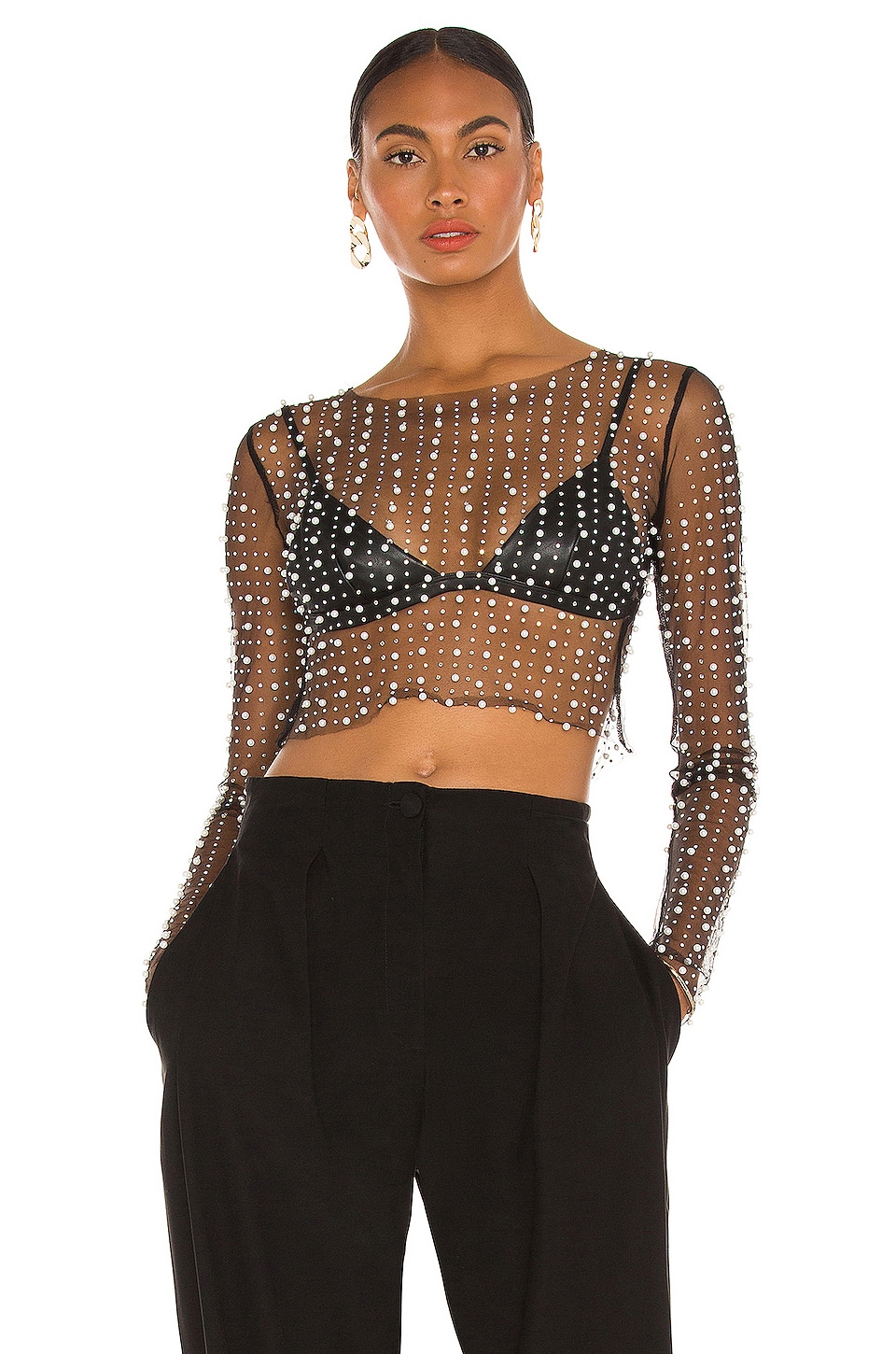 Couture Charm Pearl Mesh Top- Black Large