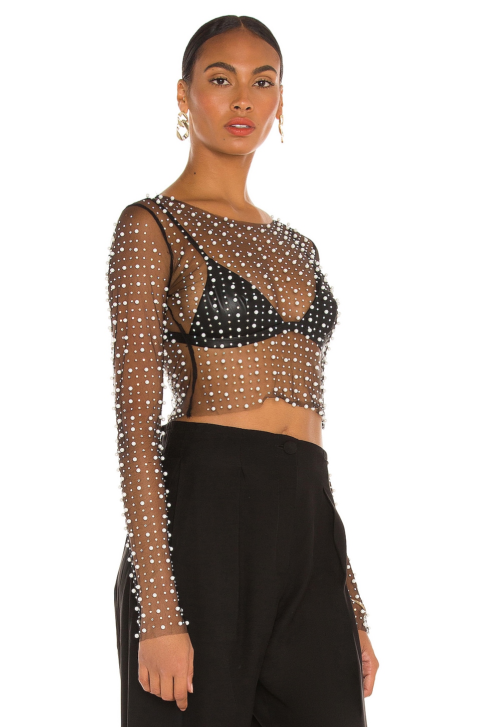 Beach Bunny Look and Glisten Pearl Mesh Top in Black