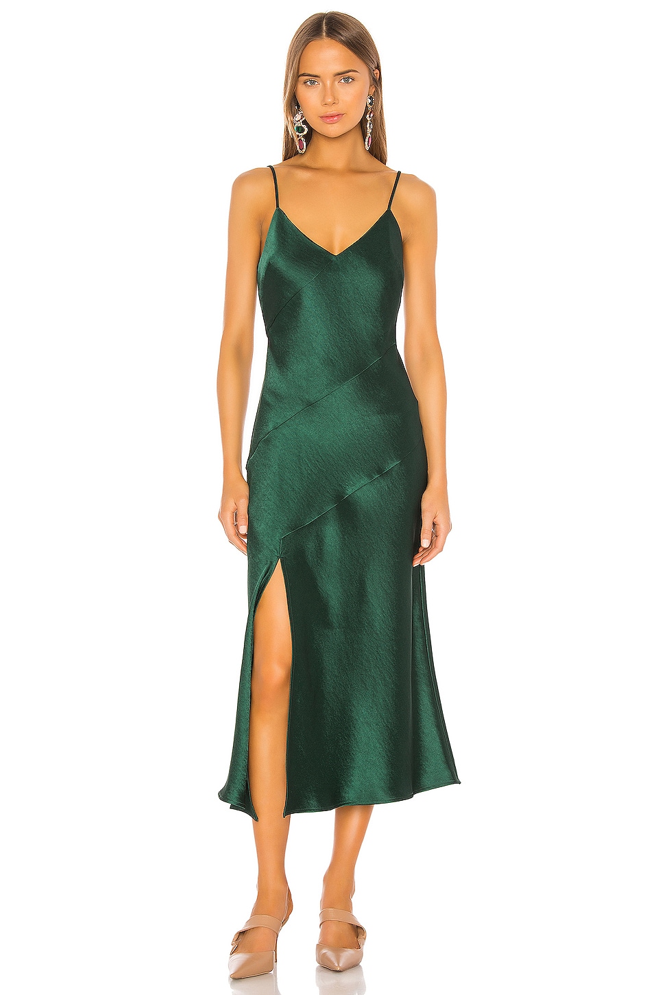 emerald silk slip dress