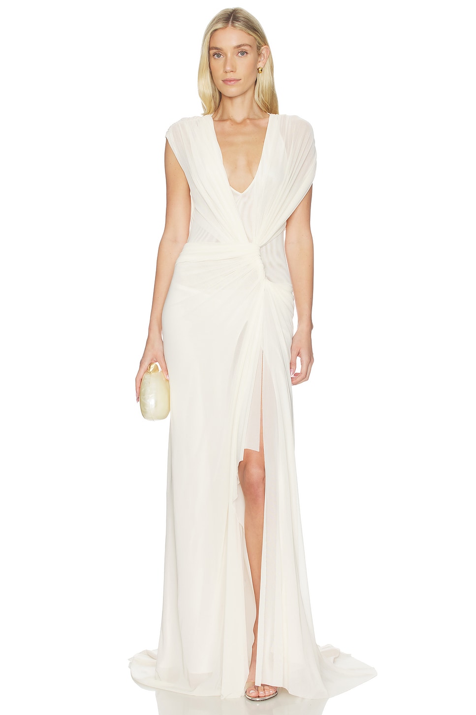 beige drape dress Beige Drape Linen Satin Dress main image 1