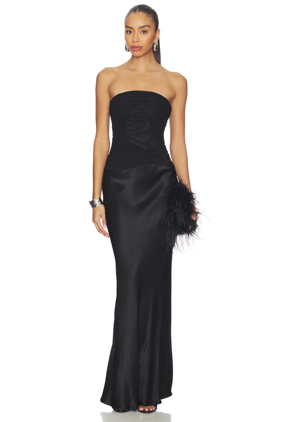 bec and bridge mila midi dress black Mila Puff Sleeve Jacquard Floral Satin V-Neck Midi Dress - Black | Occasion  Dress in Sizes XXS–6X main image 1