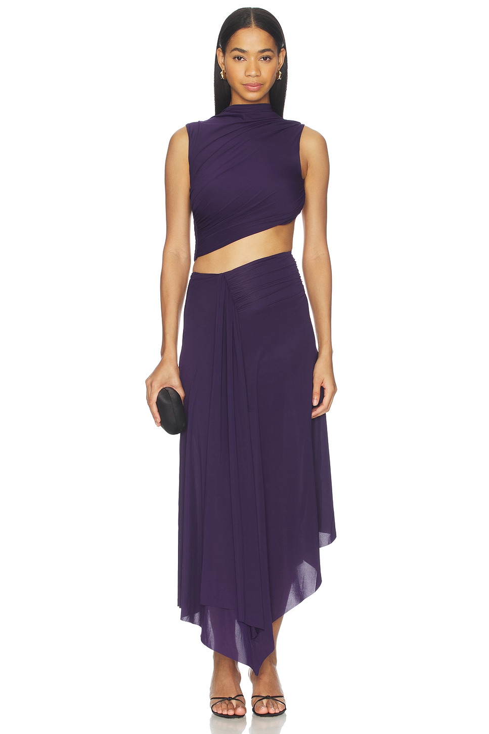 plunge neck maxi dress SERPENTI PLUNGE MAXI DRESS IN METALLIC BURGUNDY  AKIRA