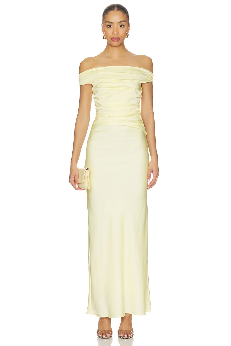 gold off the shoulder maxi dress Jluxlabel Women's Draped Metallic Maxi Dress