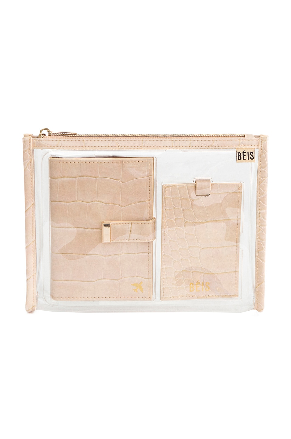 BEIS Passport and Luggage Tag Set in Beige Croc | REVOLVE