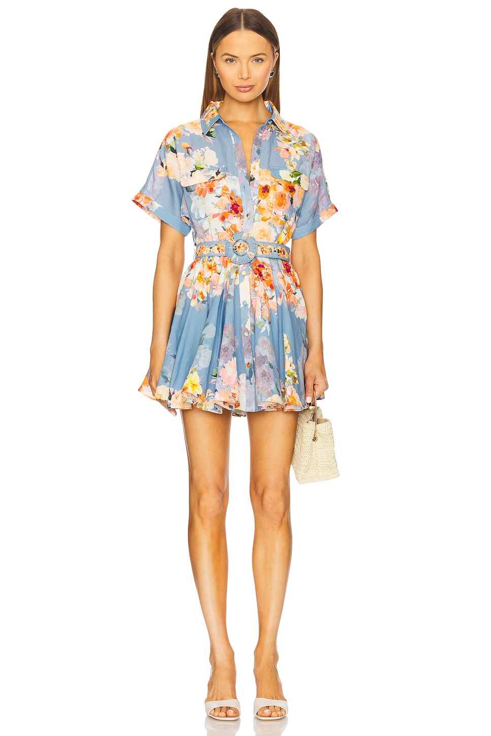 HEMANT AND NANDITA Short Dress With Buckle Belt in Blue Floral | REVOLVE