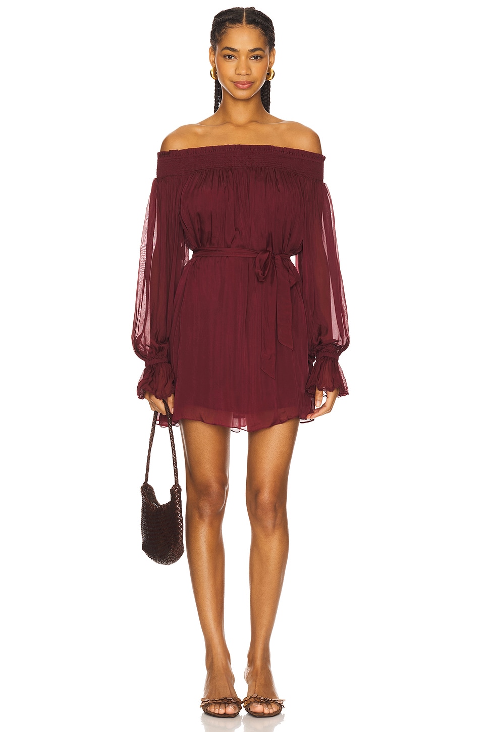 knee length dresses for ladies Grace In Motion Smocked Waist V-Neck Mini Dress (Red) · NanaMacs main image 0
