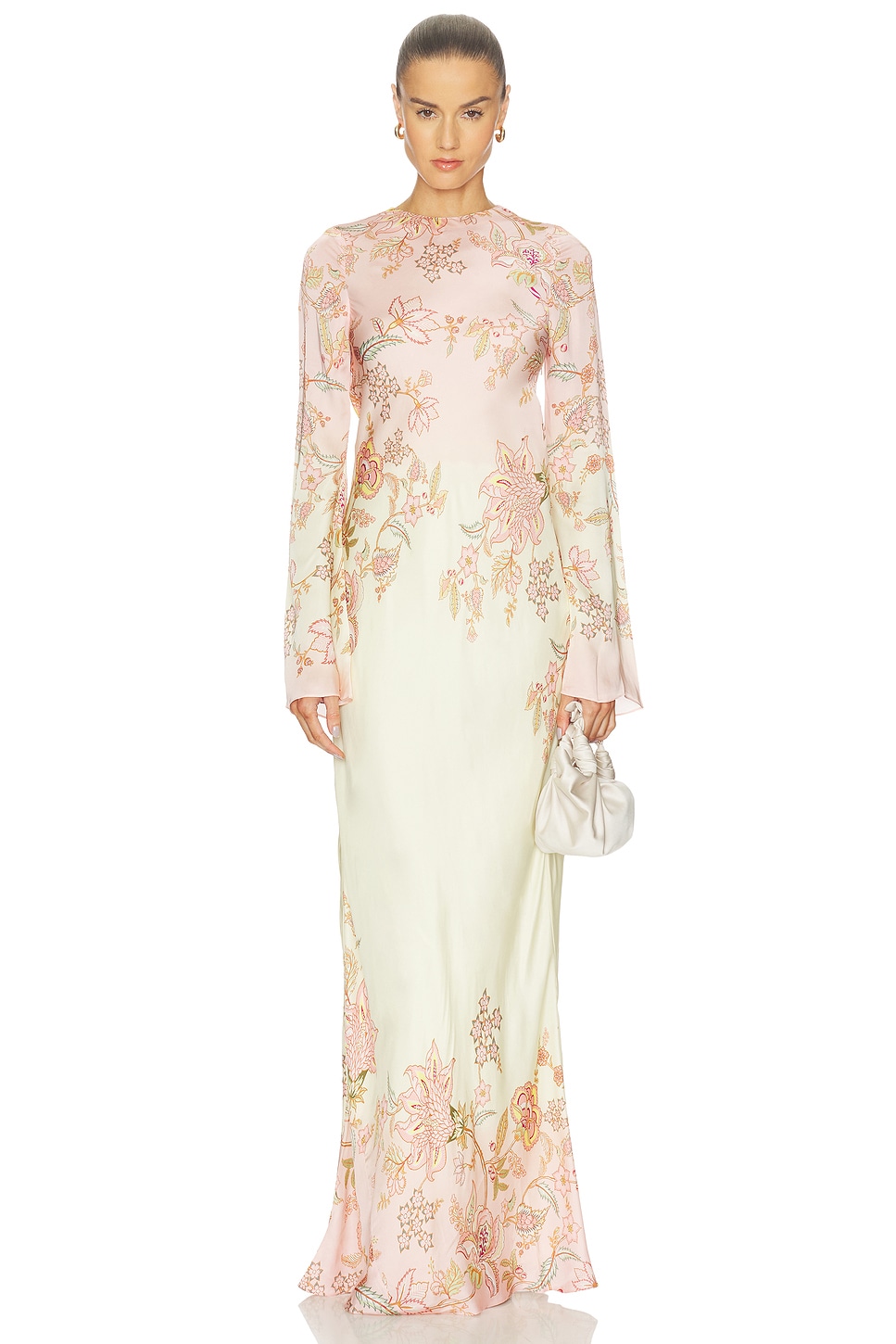 fitted lace wedding dress Designby Si Columbine Maxi Dress - Yellow with Pink Flowers - Size Xs/S