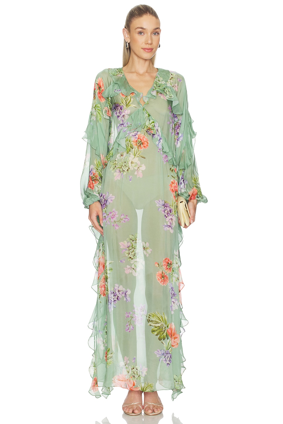 hemant and nandita green dress Rhea Midi  shoprodeodrive the silhouette features a fitted bodice HEMANT AND NANDITA Long Ruffle